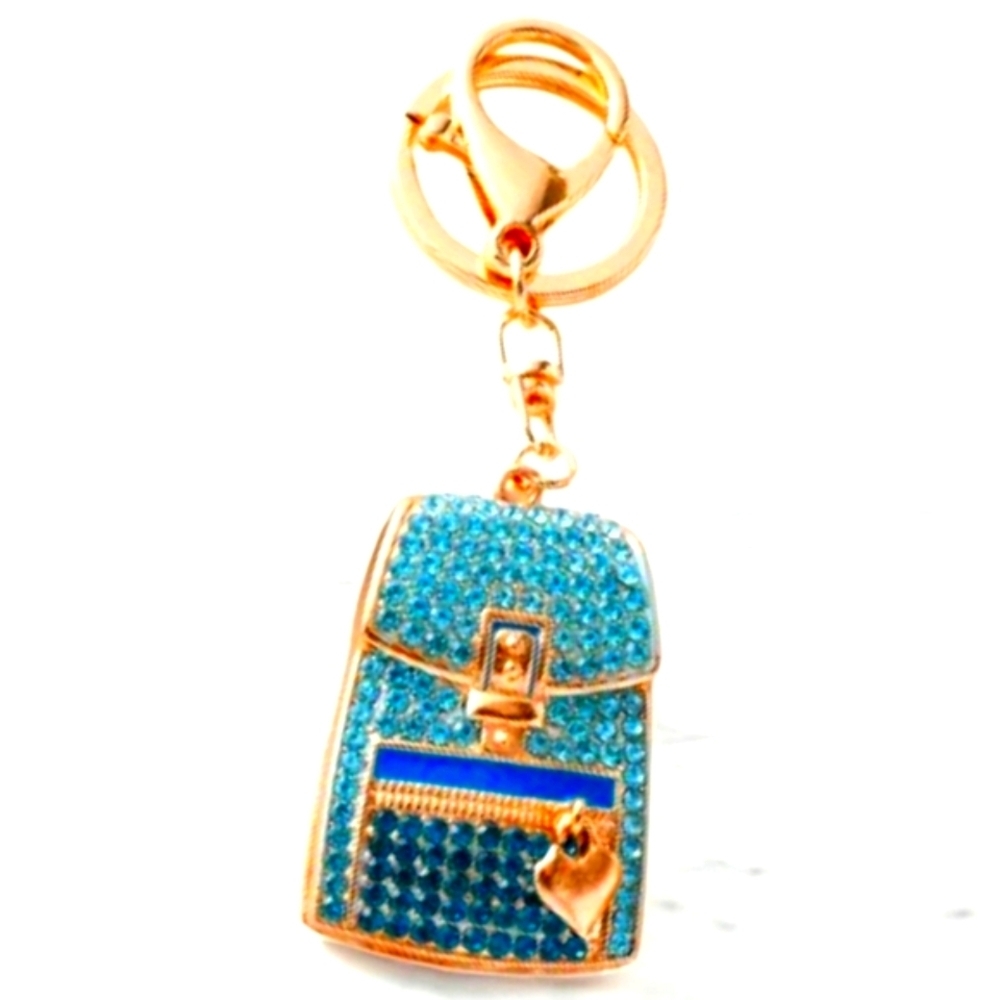 Blue Rhinestone Backpack  Purse Charm And Keychain - Picture 3 of 3